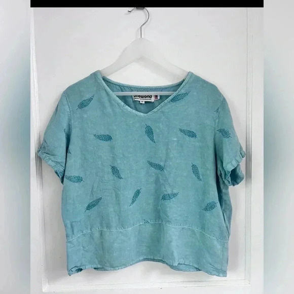 One World Art To Wear Linen Blend Boho Breathable Blouse Size M Made in USA - Picture 1 of 3